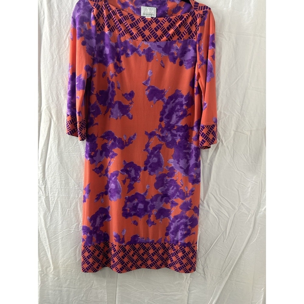 Donna Morgan Women Dress Sz 8 Orange Purple Floral Geometric Sheath Knee Length